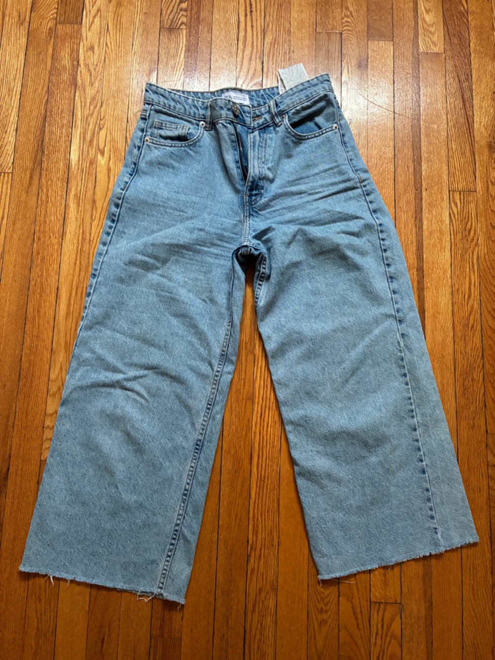 Zara Light Blue Cropped Wide-Leg Jeans